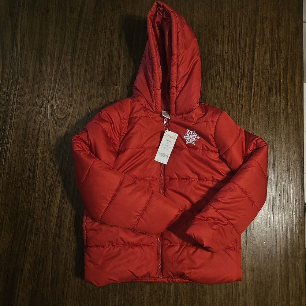GYMBOREE COZY CUTIE RED PUFFER HOODED JACKET 10/12 NWT